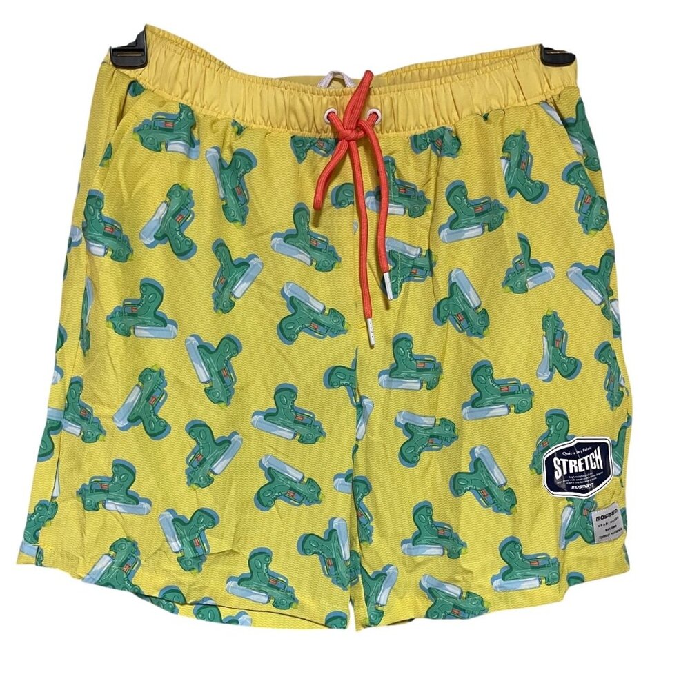 Mosmann Australia Mens Yellow Swim Trunks Size M Water Gun Print Mesh Lining